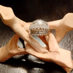 Genuine Diamond Ring In Rhodium Over 925 Sterling Silver